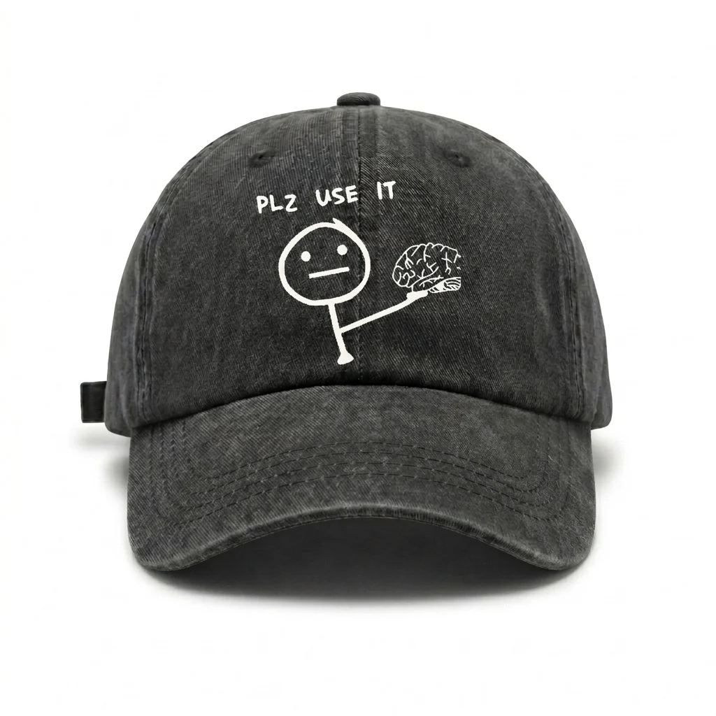 Please Use Your Brain Funny Graphic Vintage Washed Baseball Cap, Adjustable Unisex Dad Hat for Men and Women