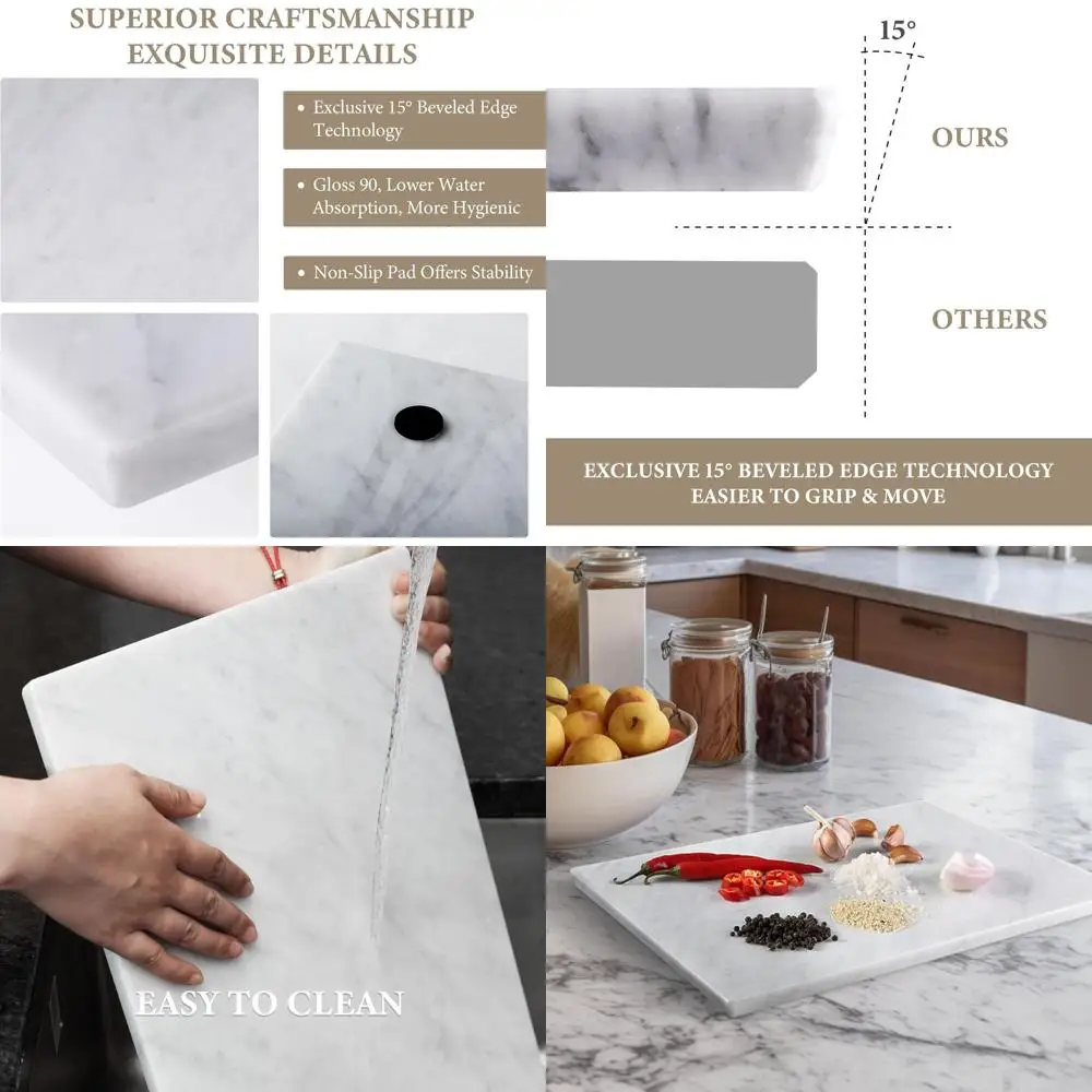 Tabla de cortar de mármol grande hecha a mano, 16x12 pulgadas, para cocina, queso, charcutería, pastelería, regalos de boda y inauguración de la casa