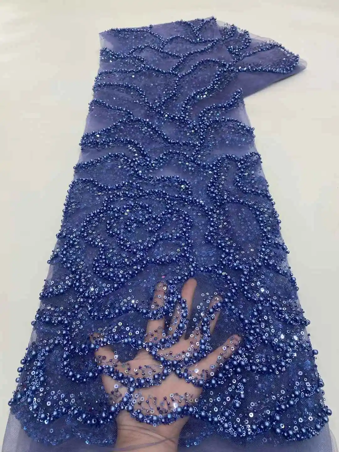 แอฟริกันผ้าลูกไม้Tulleผ้า 2025 ภาษาฝรั่งเศสคําตาข่ายลูกปัดผ้าเย็บปักถักร้อยลูกไม้Tulleตาข่ายไนจีเรียชุด 5 หลา