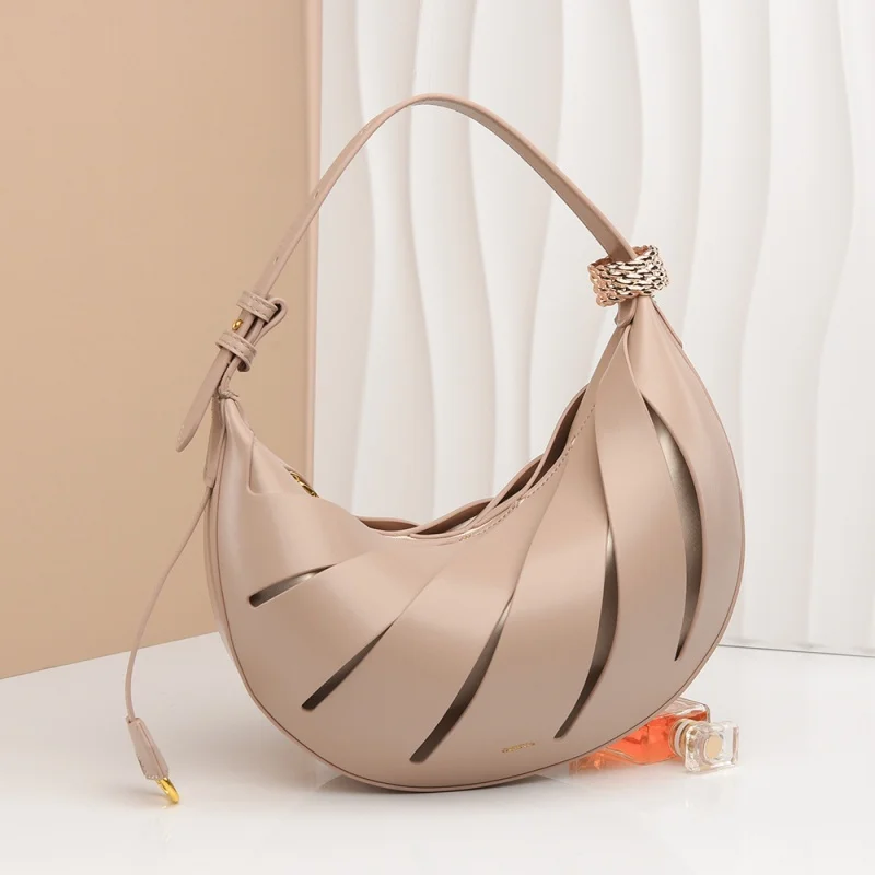 

Hollow out half moon shaped women's handbag, fashionable PU leather women's handbag, luxurious designer multifunctional armpit b