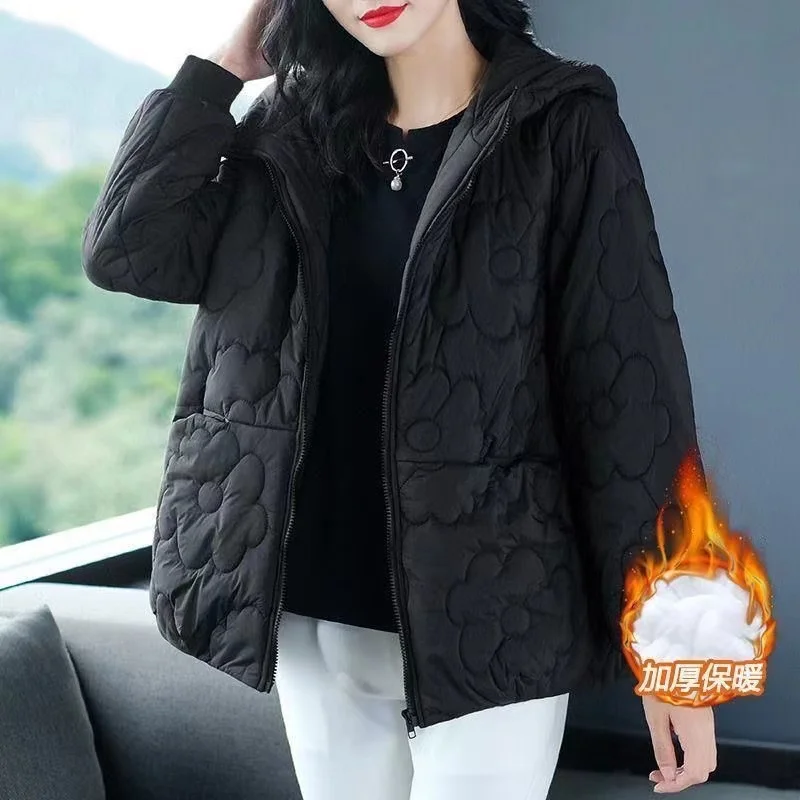 Casual Hooded Windproof Thicken Cotton Padded Warm Coats 2024 New Korean Winter Elegant Wear Jacket Parkas