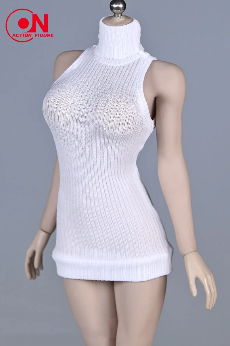 Sukienka swetrowa bez rękawów z wysokim kołnierzem w skali 1/6 dla kobiet, pasuje do figurek akcji 12'' PH TBL Soldier.
