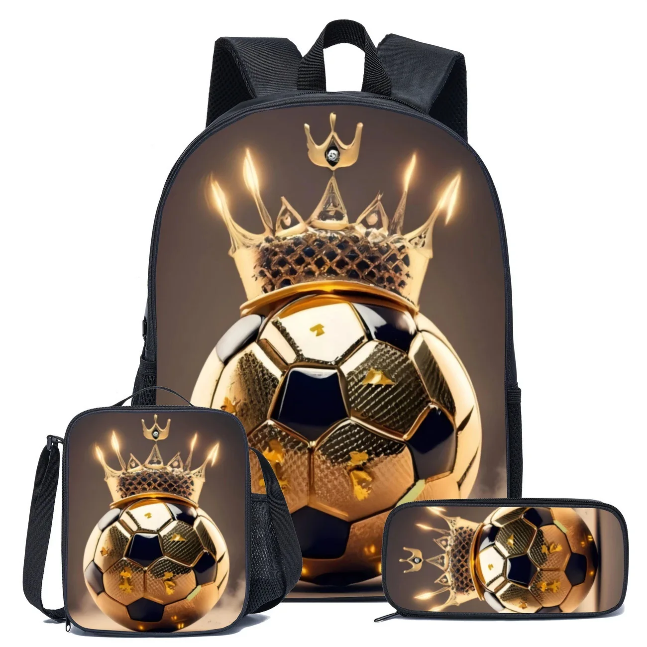 Trendy Popular New football 3D Printed 3pcs/Set Student School Bags Laptop Daypack Backpack Crossbody Lunch bag Pencil Case