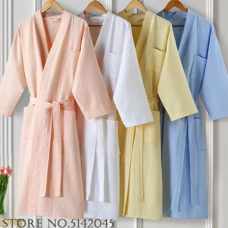 

100% Cotton Waffle Couple Robe Kimono Bathrobe Gown Loose Casual Homewear Negligee Comfortable Women Loungewear Nightwear Pajama