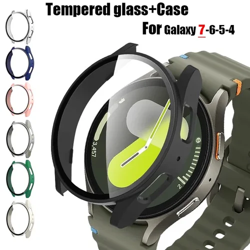 Imagen 2 del producto Funda de PC para Samsung Galaxy Watch 7/ FE/6/5/4, cubierta de 44mm 40mm, vidrio templado completo + protector de pantalla de parachoques, accesorios para reloj inteligente