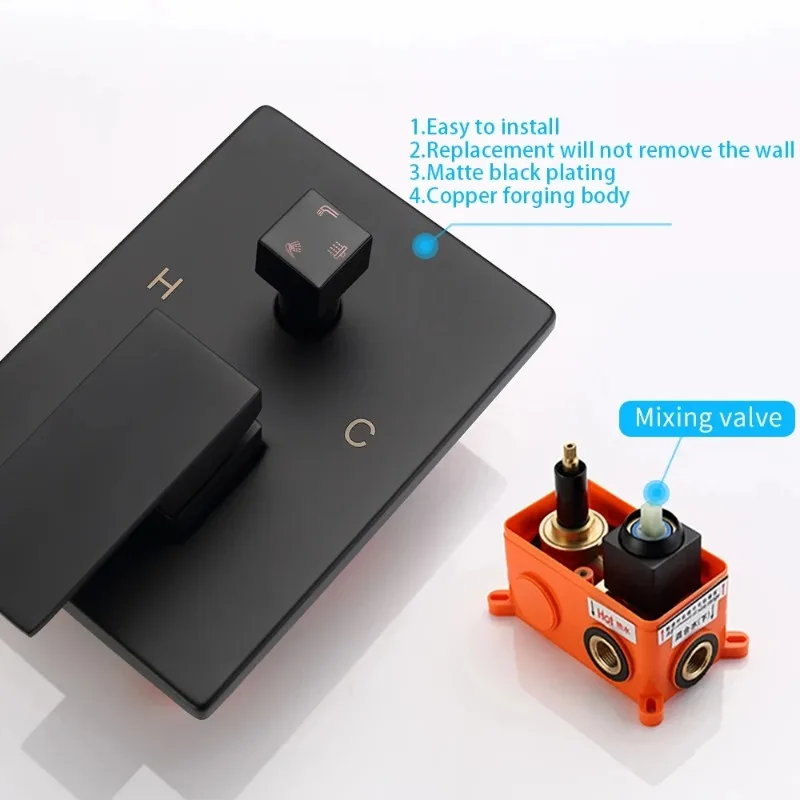 صنابير حوض الاستحمام الأسود حمام المطر دش جدار أخفى الحمام الحنفيات دش مجموعة صنبور خلاط أسود خلاط مجموعة رافعة #4