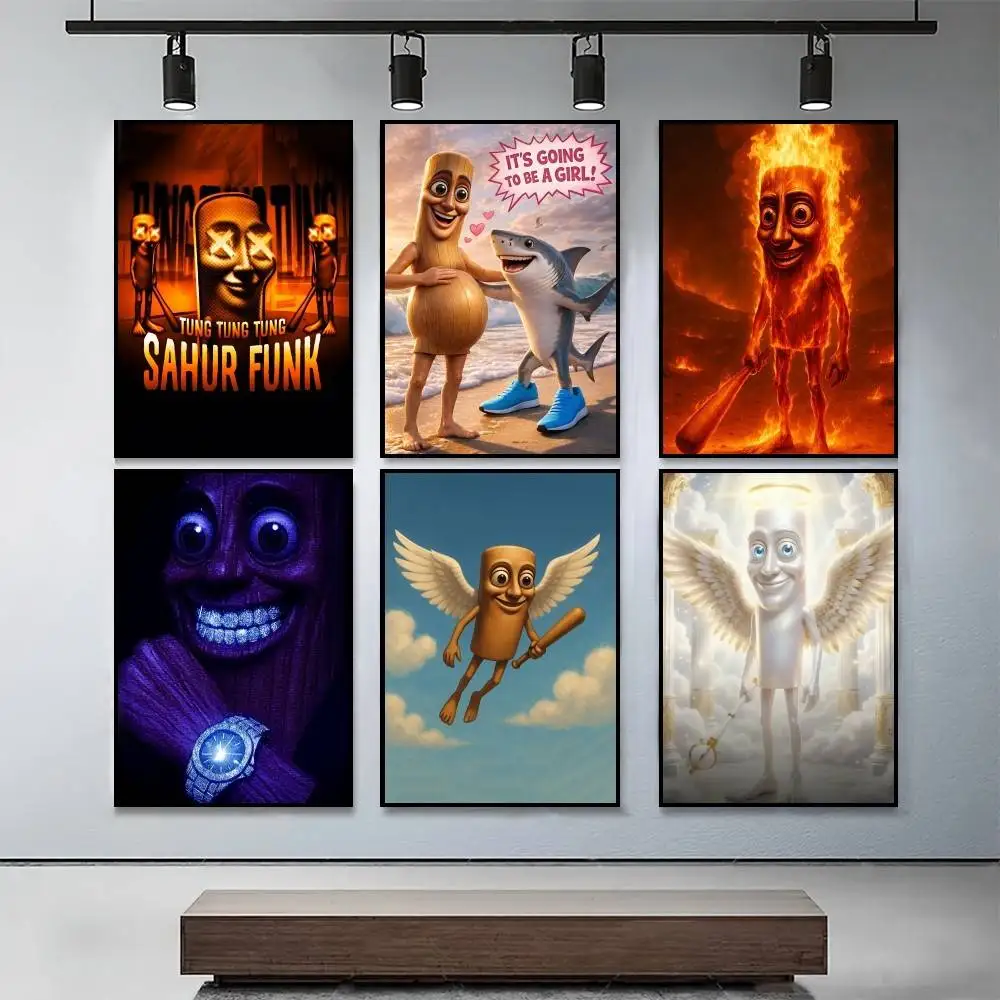 T-Triple T Meme Tung Tung Sahur Poster Decoration Bedroom Home Wall Sticker Prints Painting Living Room Office Best Seller