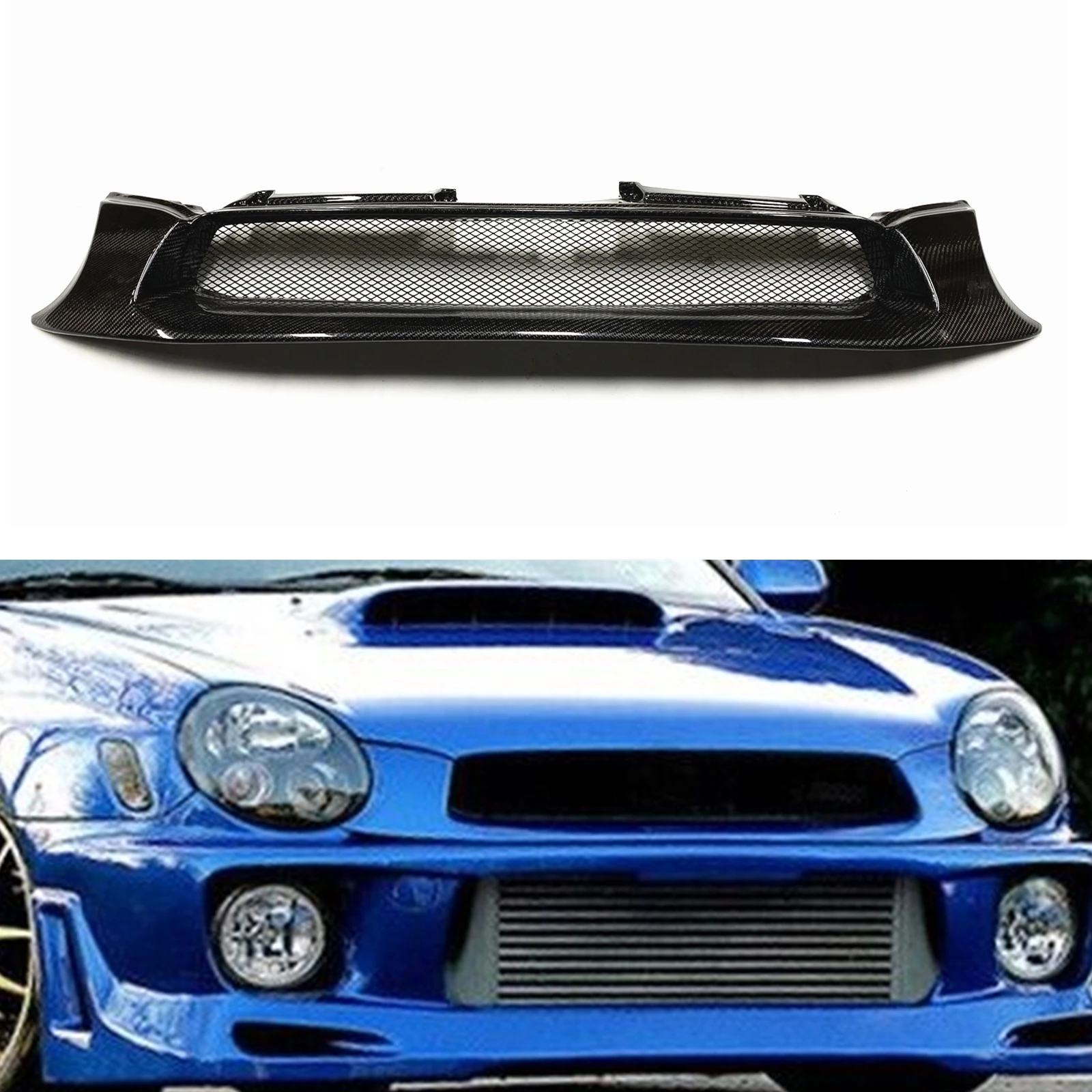 Front Grille For Subaru Impreza 7th JDM 2002-2003 Sedan/Wagon Outback Sport/RS/TS/WRX/STI Carbon Fiber Car Upper Hood Mesh Grill