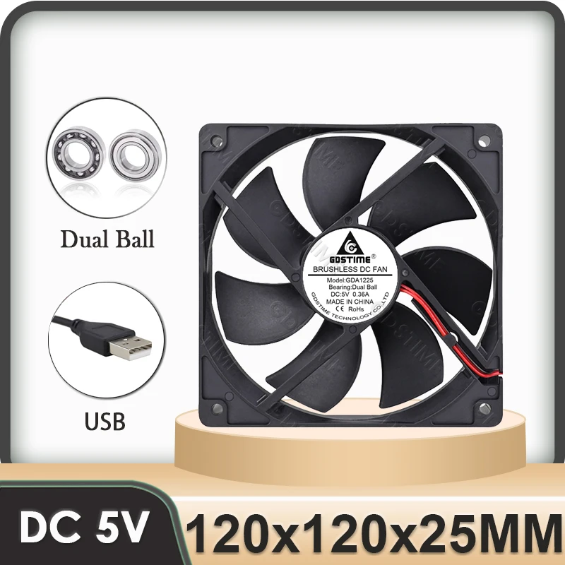 

Gdsime 120 мм 5 В USB-кулер 120x120x25 мм Процессор ПК Радиатор Охлаждающий вентилятор 12 см DC Двойной шариковый вентилятор для корпуса компьютера