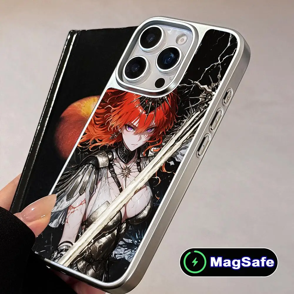 

Чехол для телефона Wuthering Waves Augusta для iPhone 17, 16, 15, 14, 13, 12, 11 Air Pro Max Plus Magsafe с серебряным покрытием, цветной чехол