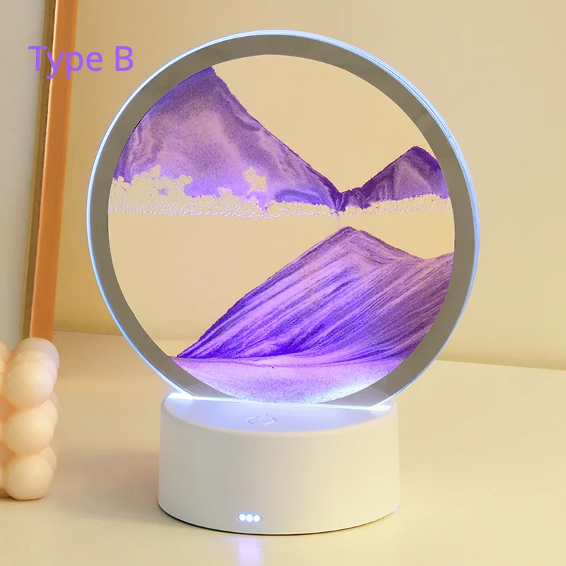 Veilleuse de peinture créative Quicksand, lampe de bureau sablier 3D romantique, décoration de bureau domestique, lumière LED, cadeau de Noël