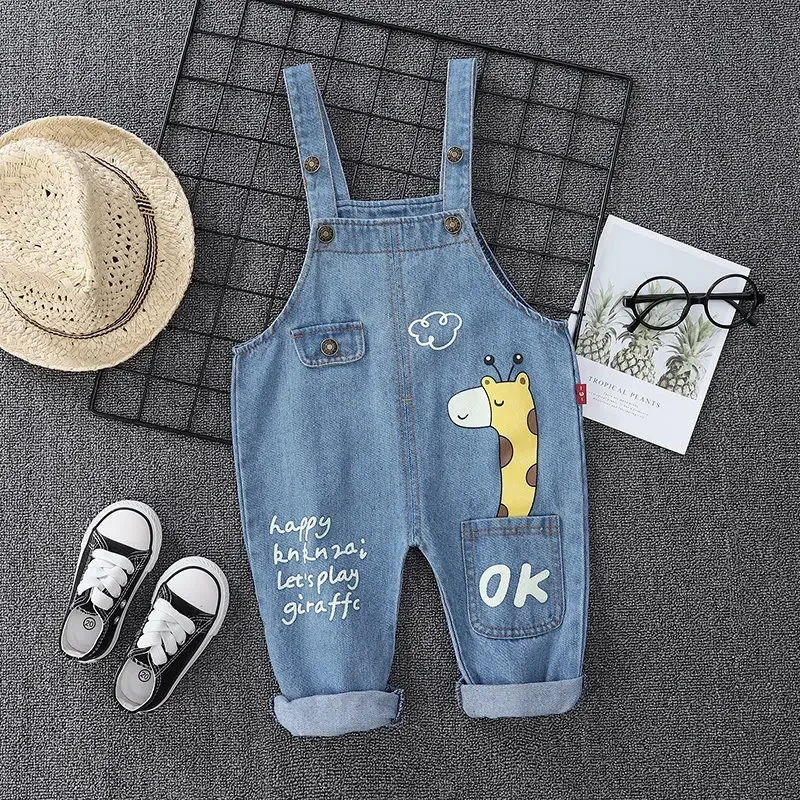 Spring Autumn Children Clothes Kids Boys Girls Cartoon Denim Pants Overalls Infant Outfit Kids Giraffe Fashion Toddler Casual