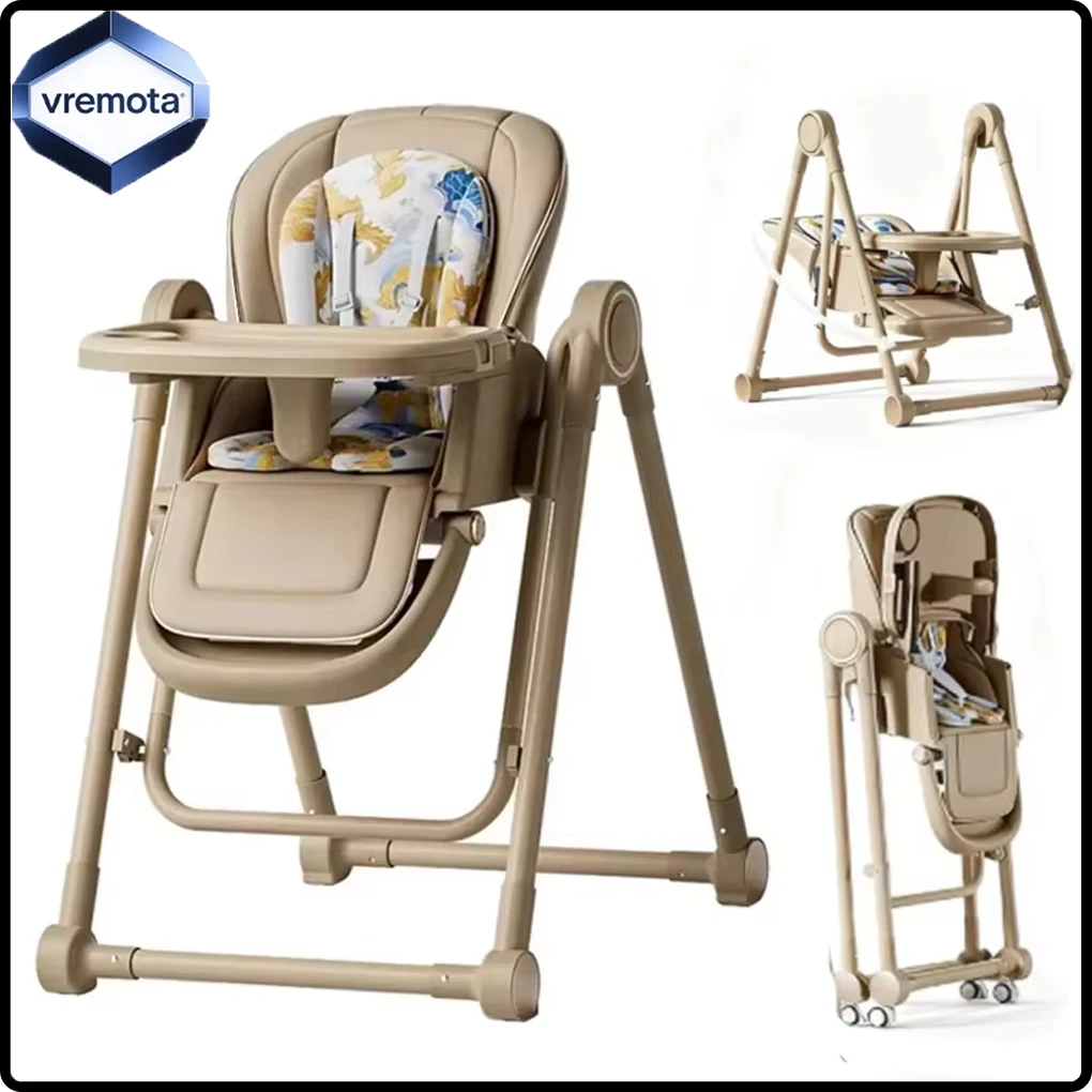 Silla de Comedor Multifuncional para Niños, Ajustable 2 en 1, con Ruedas Cardánicas Suaves, Plegable, Reclinable, para Bebés