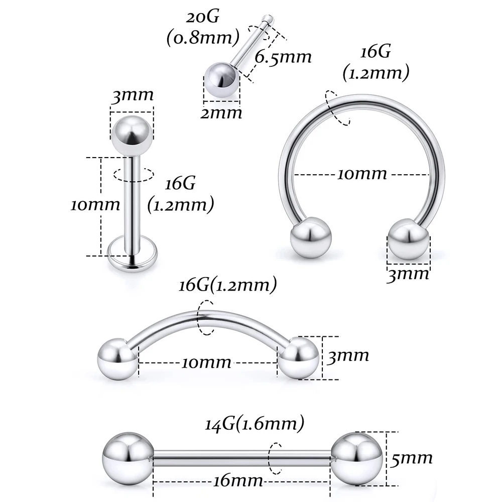 1/2/25pcs Surgical Stainless Steel Body Piercing Tools Kit Forceps Nose Septum Lip Navel Tongue Belly Eyebrow Piercing Jewelry