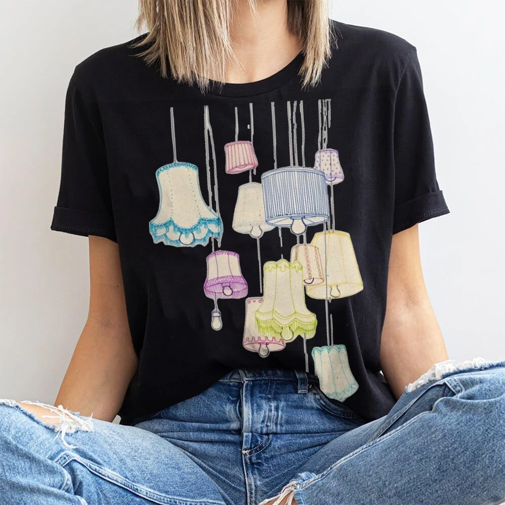 Koszulka graficzna Y2K Abażury Koszulka Cała Bawełna Wysoka Jakość Oversize Kolorowa Koszulka Lampy Wiszące Nadruk Artystyczny Trend Y2K