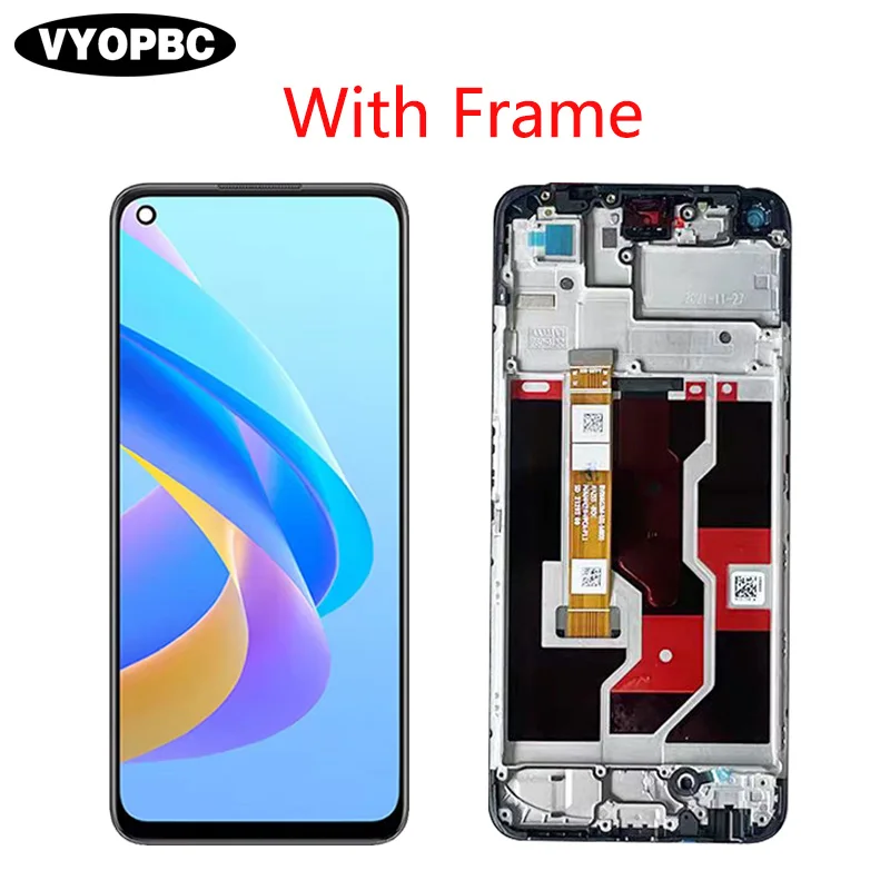 Display For Oppo A76 Full With Frame LCD  CPH2375 Touch Screen Digitizer Assembly Screen Replacement Repair Part 6.56\