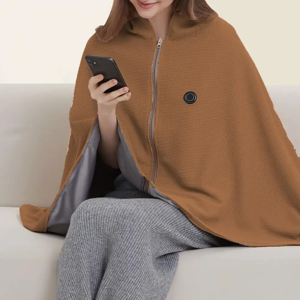 Blanket with Front Zipper Usb Blanket Shawl for Women with 3 Heating Portable Electric Body Warming Cloak Soft Zipper for Warmth