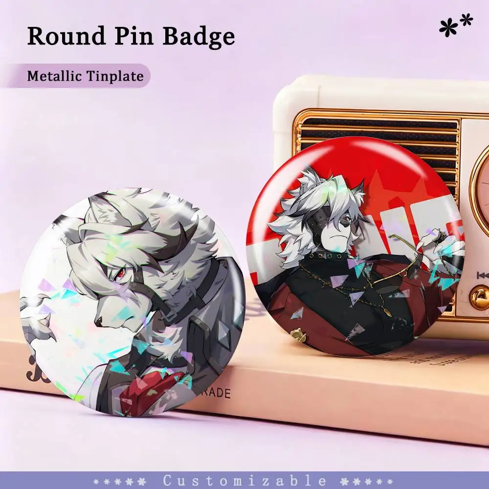 Zenless ZZZ V-Von Lycaon Badges Creative Tinplate Round Button PinsBrooch Badge Clothes Backpack Custom