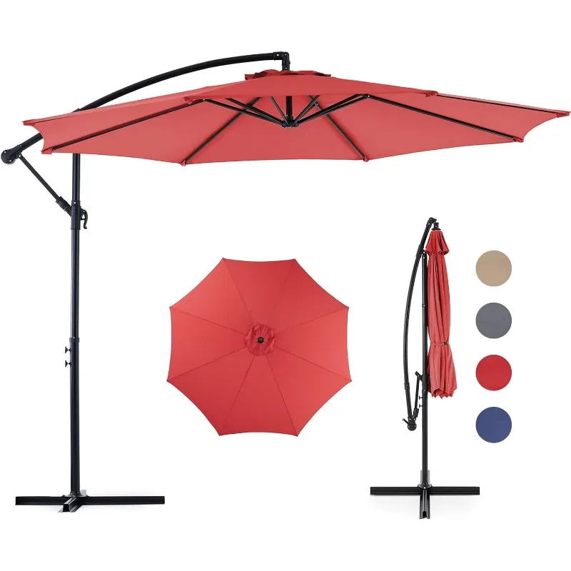 

Offset Patio Umbrella Hanging Cantilever Umbrella Outdoor Sun Shade with Easy Tilt Adjustment, 8 Ribs, UV Prot
