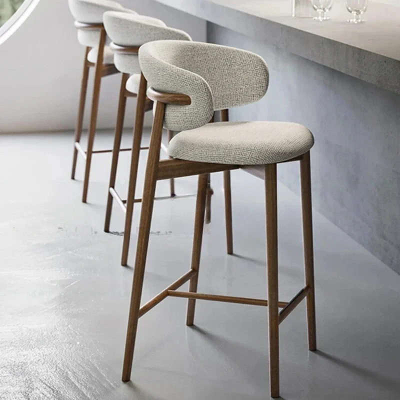 Chaises de Bar en Bois Massif de Style Nordique, Accessoire observateur et Moderne, avec Dossier en Tissu de Styliste, pour la Maison et la Cuisine