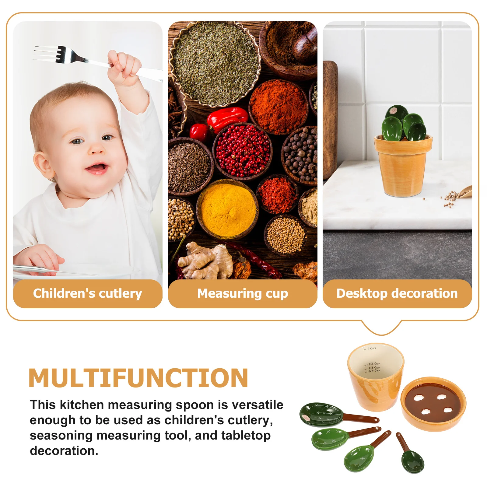 

1Set Ceramic Cactus Measuring Spoon Set Holder Space Saving Baking Scoop Dry Wet Ingredient Measuring Cup Flour Milk Powder