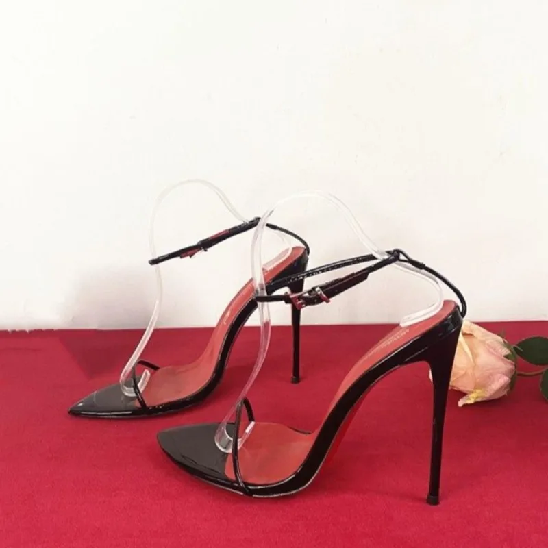 

Летние Новые Модные Сексуальные Ультратонкие Босоножки на Ремешках с Пряжкой, Простые Туфли на Шпильке с Острым Носком