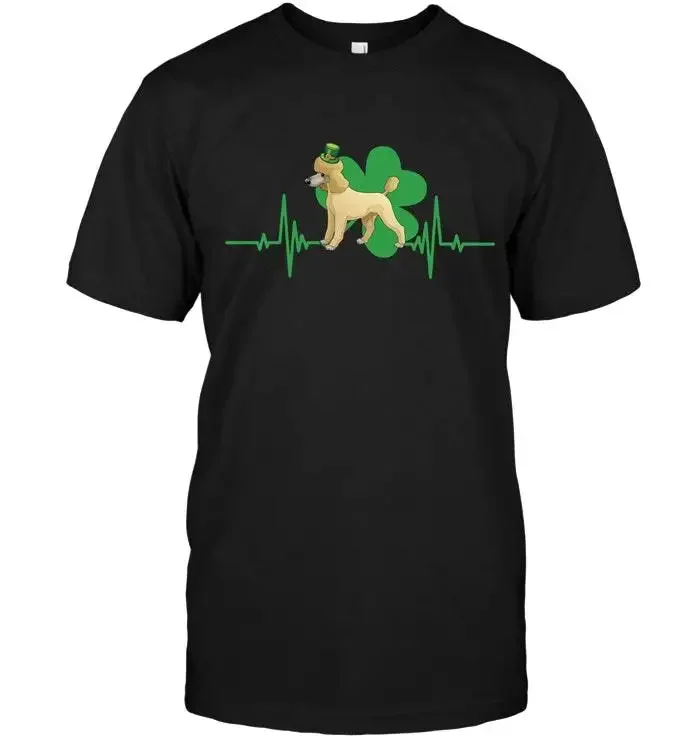 Poodle Dog Heartbeat St Patricks Day T-Shirt 100% Cotton O-Neck Summer Short Sleeve Casual Mens T-shirt Size S-3XL