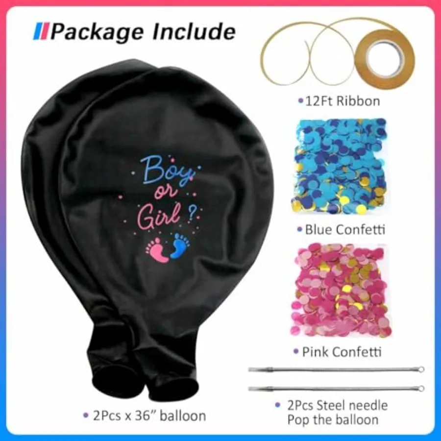 Globos de revelación de género, Ideas Pop, 2 uds., 36 ", globos Jumbo negros para bebé o niña con confeti azul y rosa para Revelacion de Sexo d