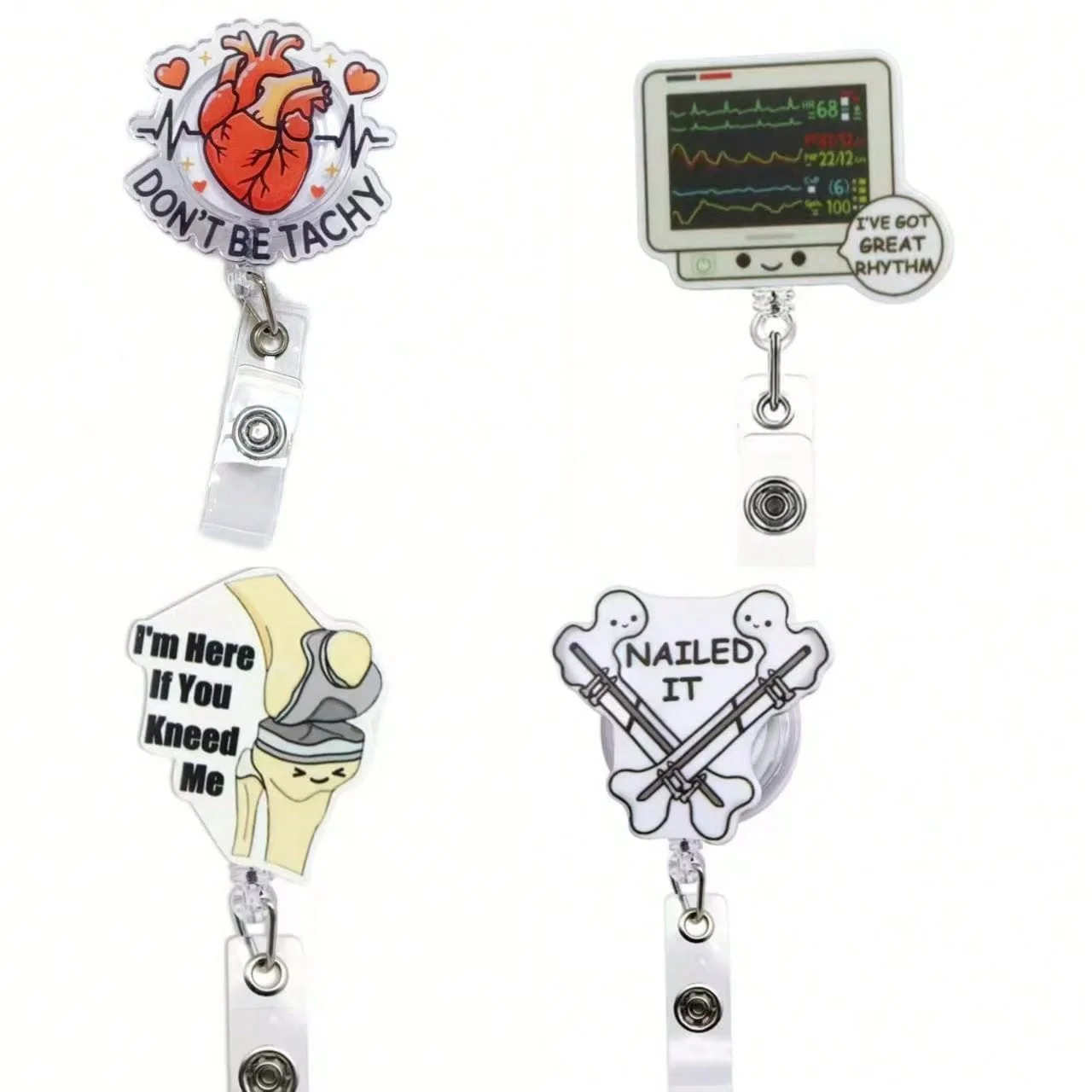 1pc Cute Medical Themed Retractable Badge Reel – Acrylic ID Holder for Doctors, Nurses, RN, LPN, Healthcare Staff