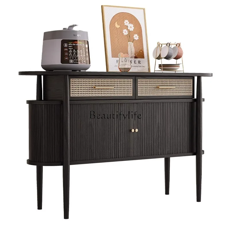 

Medieval entrance cabinet ash wood solid wood Nordic modern simple foyer rattan side locker