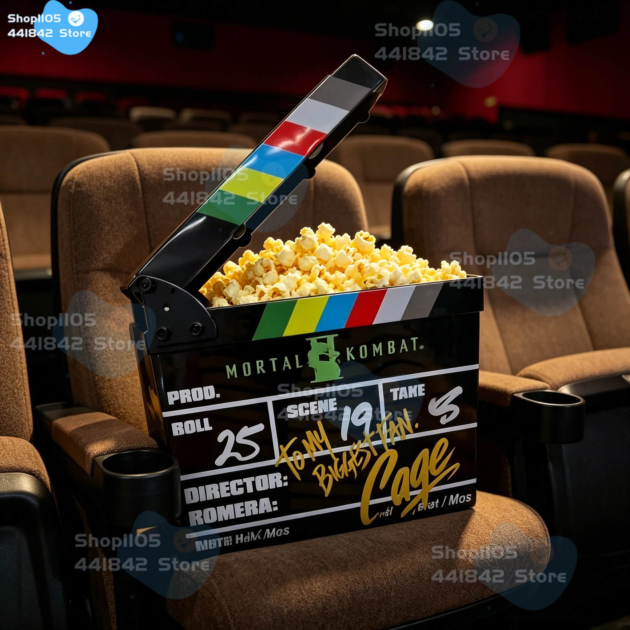 MK2 Director’s Slate Shaped Popcorn Bucket Themed Snack Bowl for Movie Night - Mortal Kombat Popcorn Bucket