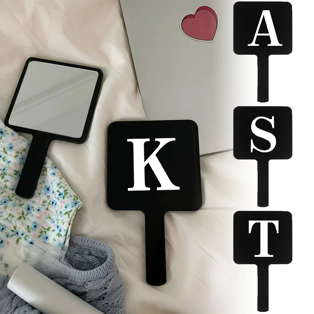 

1pc Square Pocket Makeup Mirror Chic White Letter Travel-Friendly Fits Purse Gift Women Girl Initial Name 26 Letters Pattern