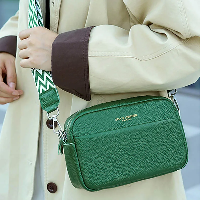 Wide Shoulder Strap New Fashionable And Simple Single Shoulder Crossbody Bag 2026 Head Layer Cowhide Small Square Bags 