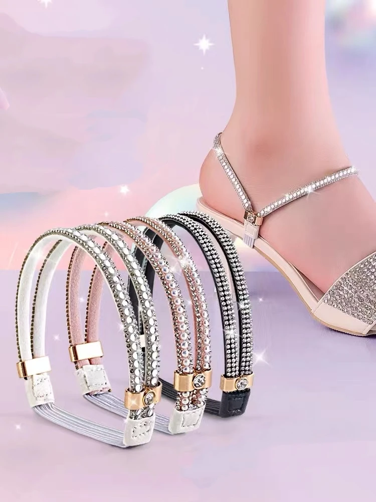 New Rhinestone High Heels Shoes Band Anti-loose for Women Diamond Shoelaces Anti-drop Heel Straps Belt Drill Elastic Fixed Belts