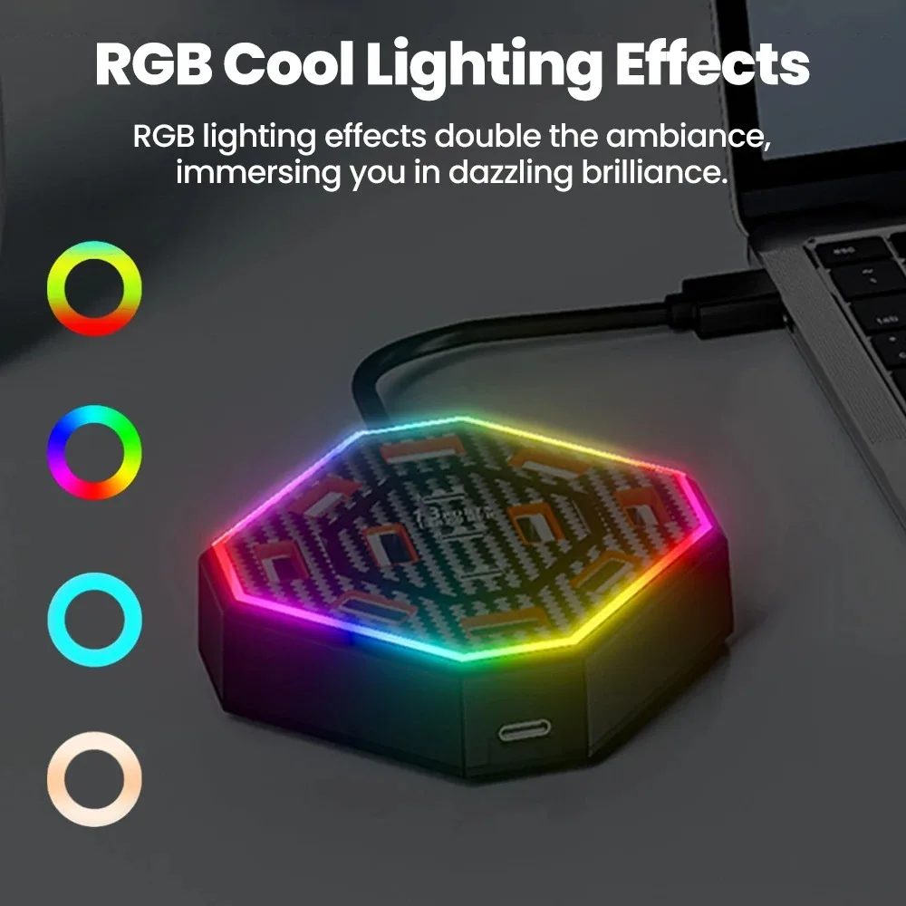 

New 13 Port RGB USB Expander Multi USB-A Type-C Splitter Color Ambient Light Portable USB Hub For Laptop PC