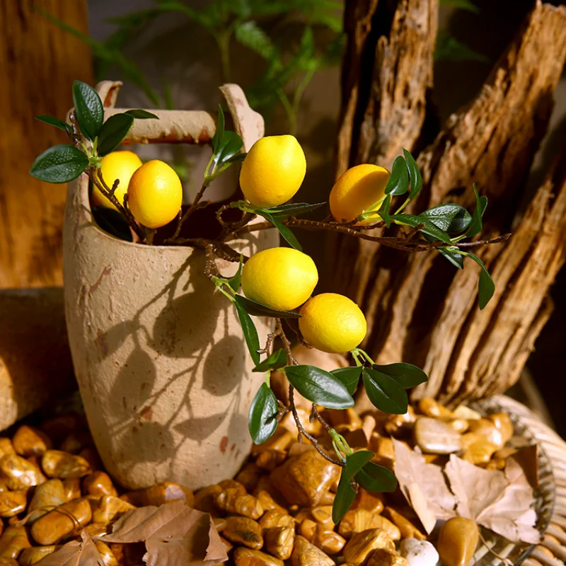 53cm Artificial Twig Lemon Flower Fresh Fruit Fake Flower Restaurant Decoration Floral Design Coffee Table Decoration