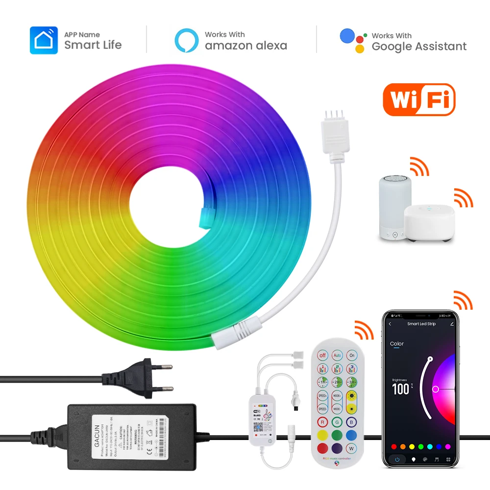 Tuya Smart Life WiFi APP Control LED Neon Light Strip DC 24V Alexa Google Home Bluetooth IP65 Waterproof RGB Tape Rope LED Strip