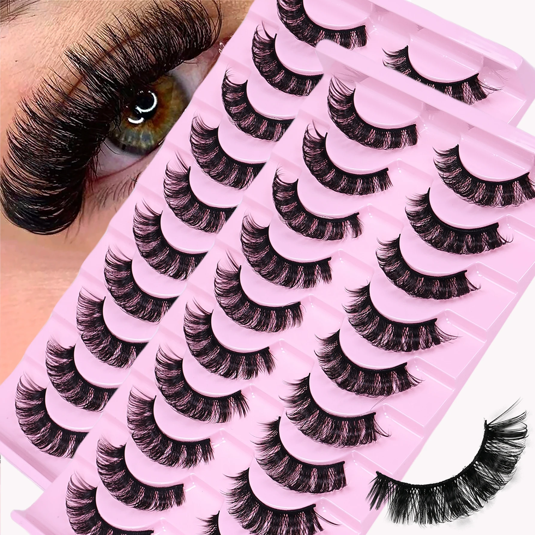 20 Paar/2 Stück DD Curl Russische Streifenwimpern Flauschiges Volumen Falsche Wimpern DD Curl Dramatische Messy Faux Nerz Fake Wimpern Make-up