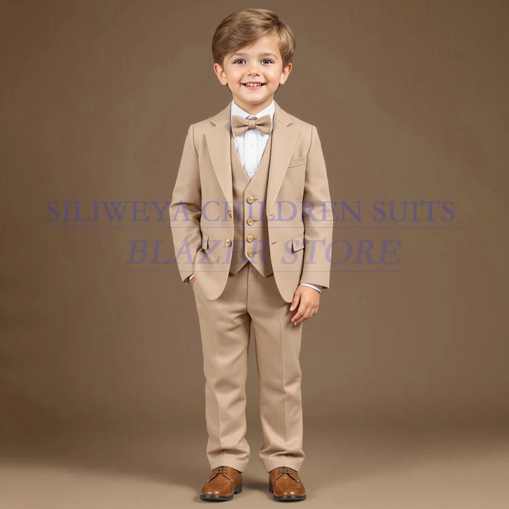 

Solid Color Boy's Suits Fashion Wedding Baby Clothing Elegant Single Breasted Notch Lapel Slim Fit 3 Piece Jacket Pants Vest