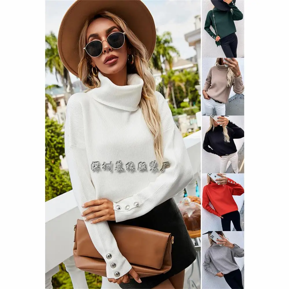 

Высокий свитер на пуговицах Ne, женский вязаный свитер большого размера, длинный цвет свека, зимнее новое поступление, трикотаж