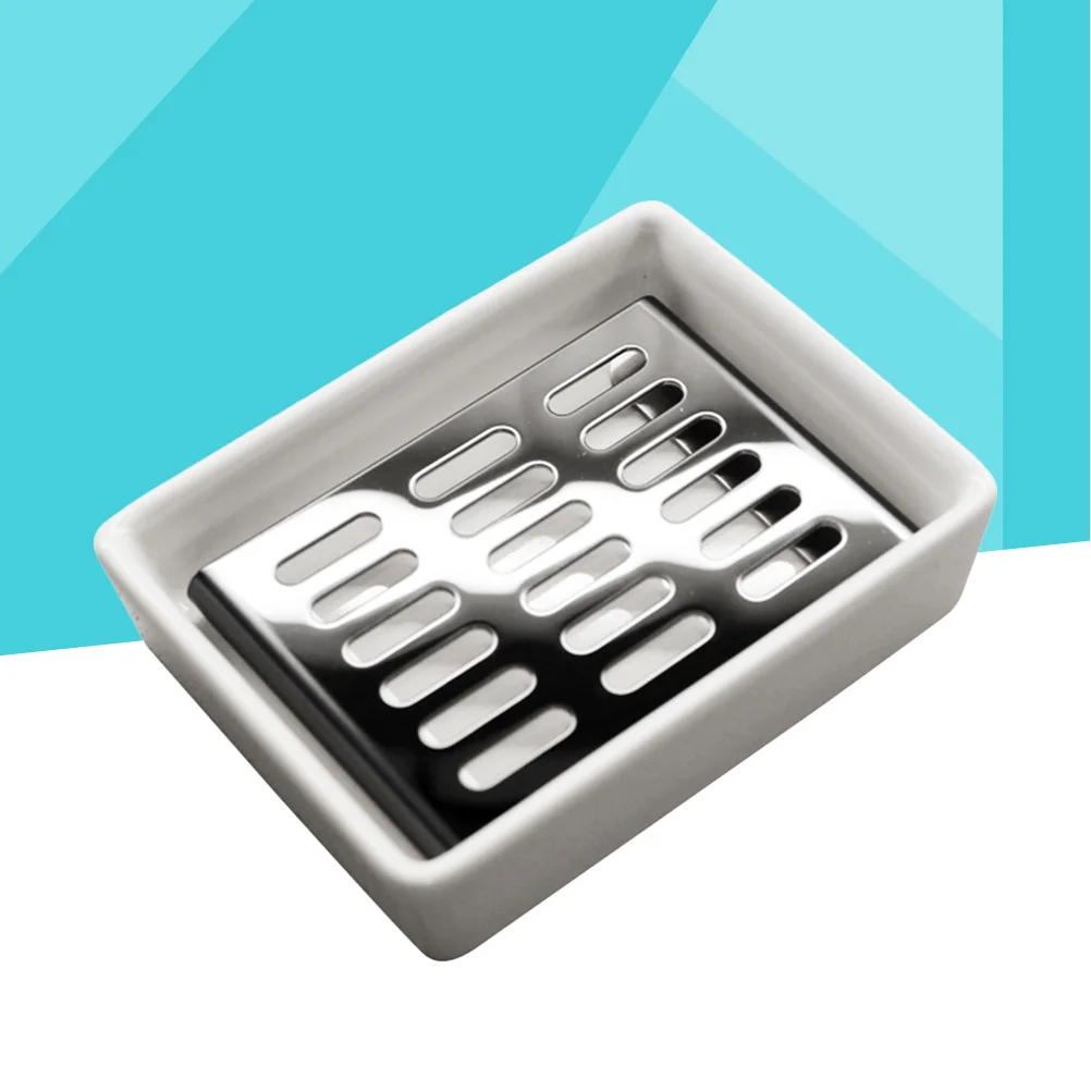 1 قطعة صندوق الصابون طبقة مزدوجة الفولاذ المقاوم للصدأ والأبيض طبق الصابون السيراميك حامل قابل للتصريف للاستخدام في الحمام المطبخ حوض الاستحمام