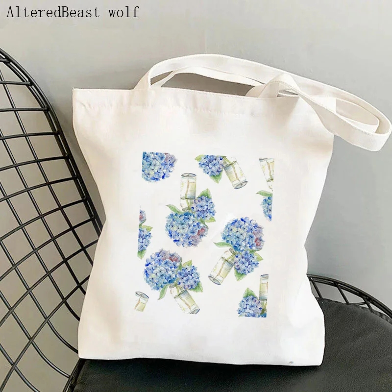 Tote Shoulder Lady Bag Women Shopper bag Blue Forget Me Not Blooms Cosmos Flowers Bag Harajuku Shopping Canvas Bag girl handbag