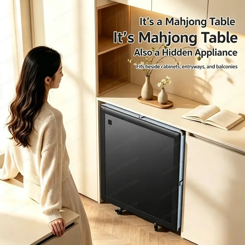 2-in-1 Dining & Mahjong Double-Fold Table, Automatic Silent Electric Shuffler with Dual-Mode Low Noise Tech