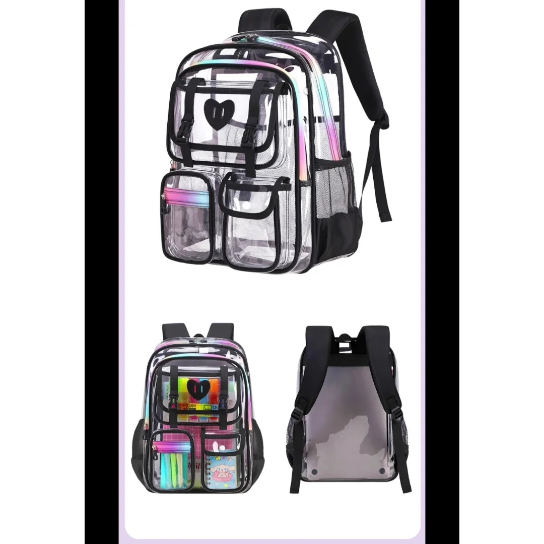 

Clear Backpack for School Girls Large Capacity Waterproof School Bag Fashion Transparent PVC Backpack For Primary School Student
