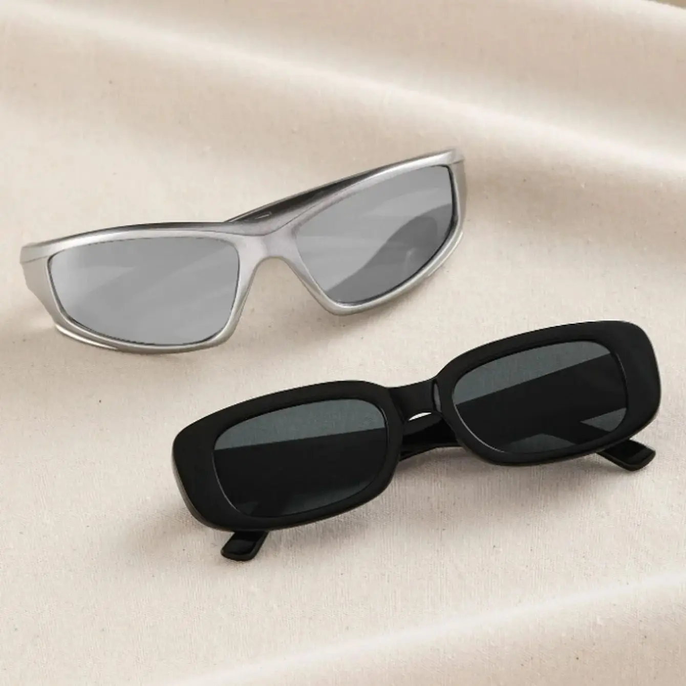 2PCS Retro Style fashion Cat Eye Women\'s Sunglasses Combination Y2K Cool Trend Street Party Holiday Decoration Glasses Men