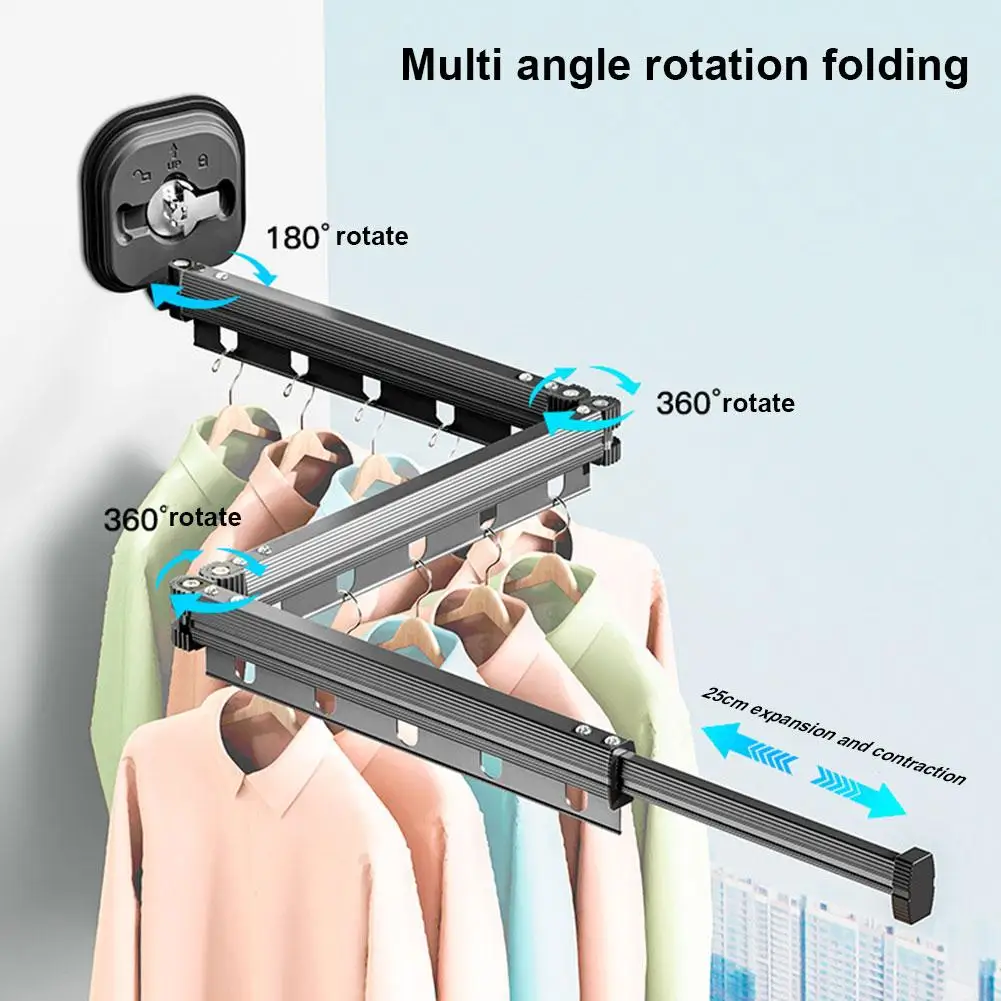 Folding Clothes Drying Rack Balcony Punch-free Suction Telescopic Cup Drying Household Window Rod Invisible Clothes E5E0