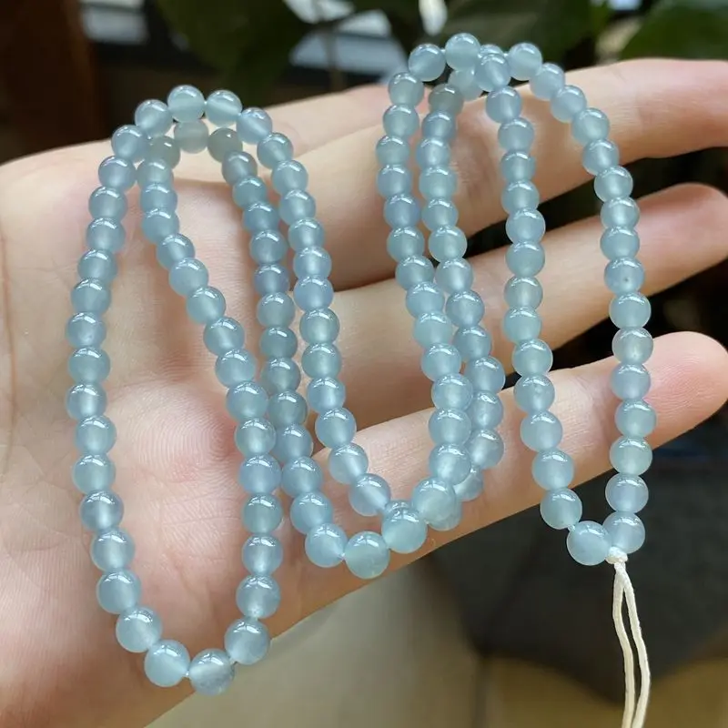 

Natural a Cargo Jade Ice-like Transparent Light Blue Multi-Circle Bead Necklace round Beads Exquisite Women's Bracelet