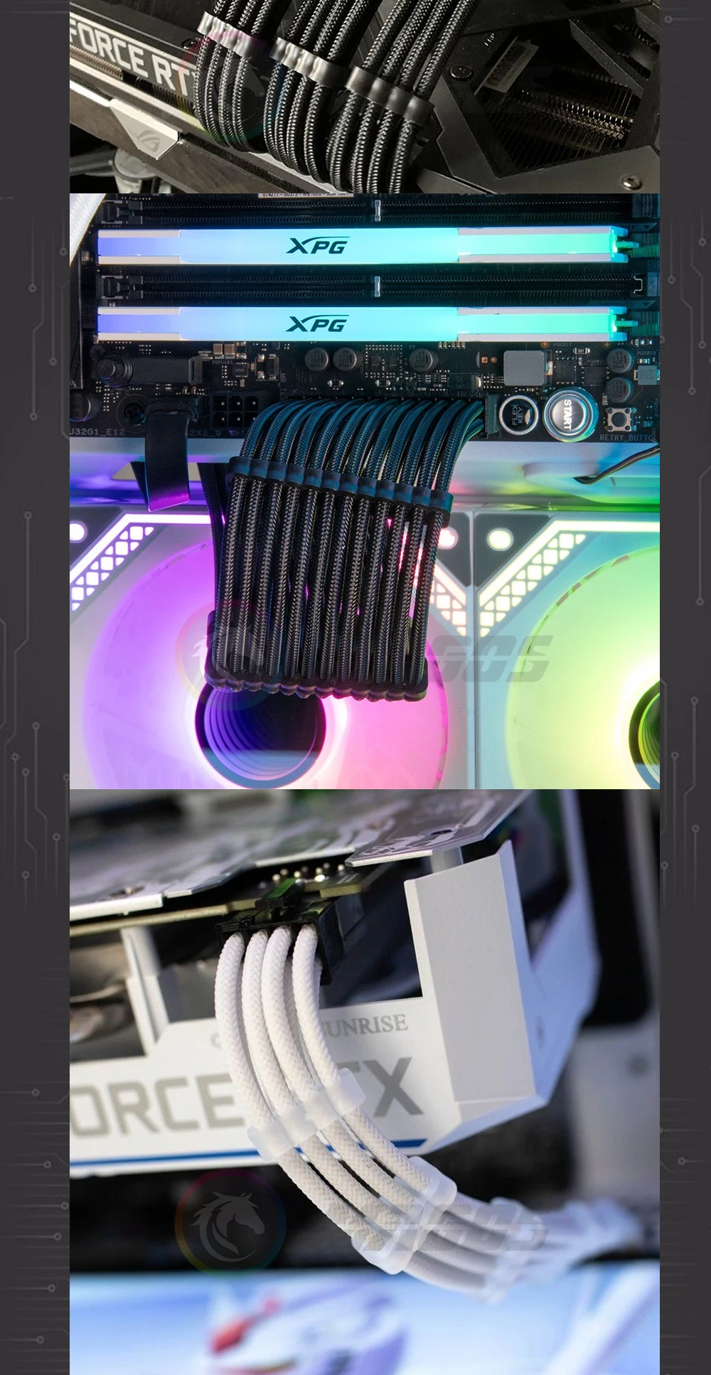 Netzteil-Verlängerungskabel für Computergehäuse, Länge 300 mm, ATX-24Pin/PCI-E 8Pin/CPU 8Pin 18AWG Netzkabel mit Kämmen, mehrfarbig – Detail 7