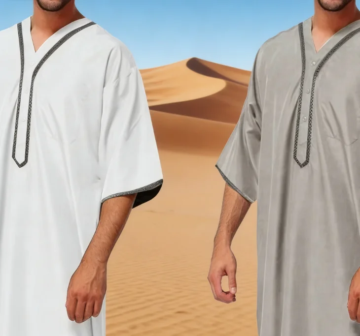 

2026 New Muslim Men's Loose Robe Arab Dubai Malaysia Solid Color Button Down Shirt
