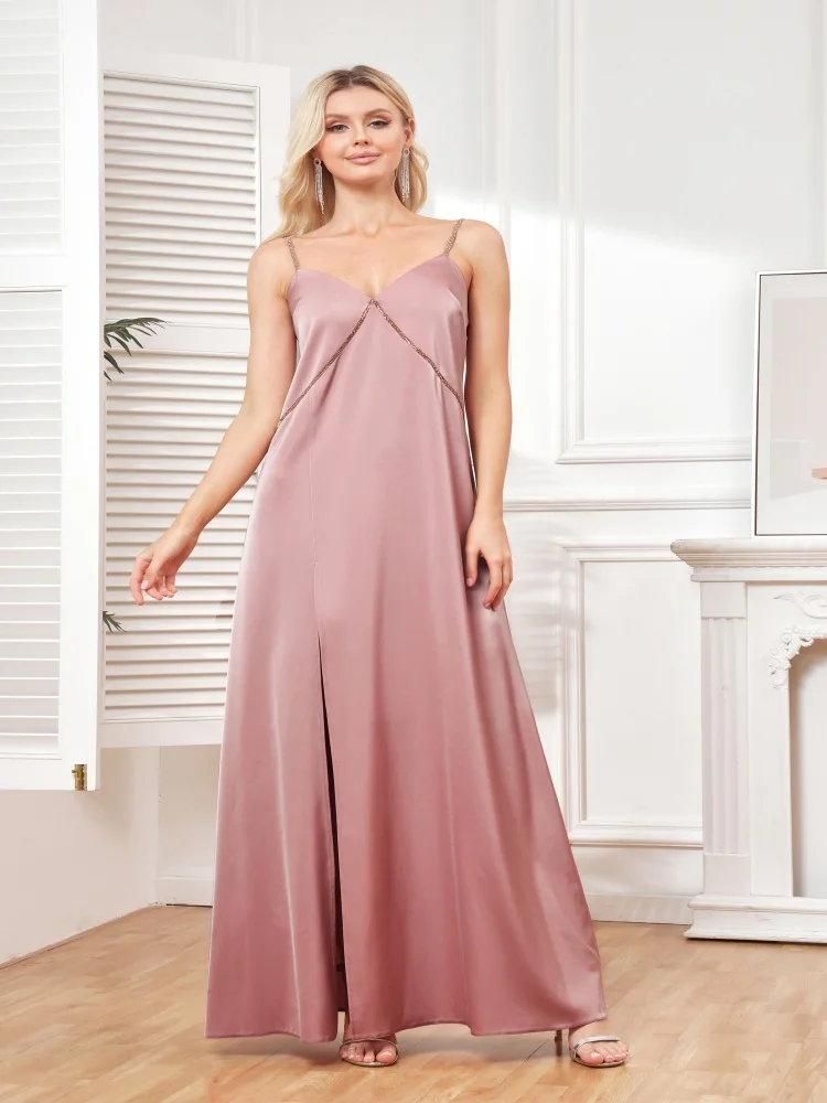 Элегантные зеленые вечерние платья с v-образным вырезом и блестками, длинные роскошные женские атласные коктейльные платья без рукавов для свадебной вечеринки